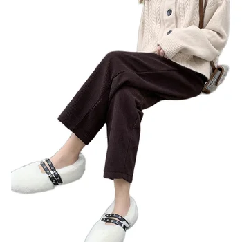 4XL plus veľkosť menčester dámske nohavice 2020 zimné nové hrubé a velvet bežné širokú nohu nohavice voľné a tenké módne nohavice