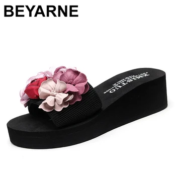 BEYARNELitthing ručne vyrábané letné módy ženy kvet prst klip flip flops non-slip kliny pláži papuče topánky pre ženy