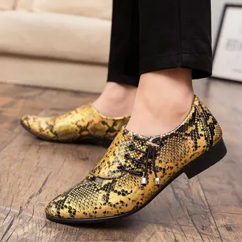 Nové módne pánske kožené topánky Hada tlače Upozornil šaty topánky Mužov Čipky Business Topánky Oxford Topánky C21-64