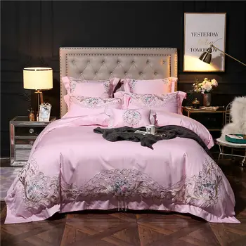 Luxusné Ružová Modrá posteľná bielizeň nastaviť kráľ queen size bed nastaviť výšivky z Egyptskej Bavlny Posteľ list nastaviť Posteľ/Perinu juego de ropa cama