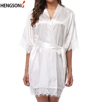 2019 Ženy, Dámy Sleepwear Čipky Polovičný Rukáv Nightgowns Imitácia Ice Hodváb Sleepwear Ženy Noc Šaty S Pásom