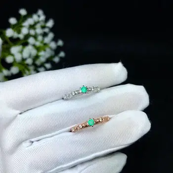 Luxusné emerald krúžok 3 mm 0,2 ct prírodné emerald strieborný prsteň pevné 925 striebra, drahých kameňov, krúžok pre zapojenie sa