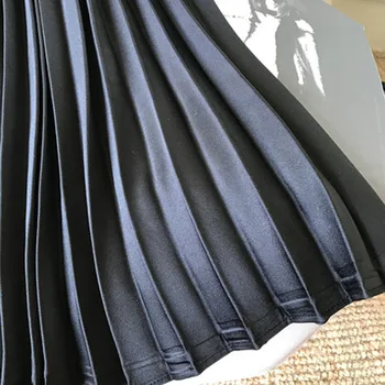 HARLEYFASHION 2020 Nové Jeseň Zima Ženy Black Nepravidelné A-Line Skladaná Sukňa A Výška Pása OL Voľné Polovici Teľa Oblečenie