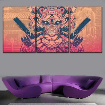 Plátno, Vytlačí Plagát Pre Moderné Bývanie Izba Dekor Rámec 3 Kus Maska Samuraj Obrazy Domova Wall Art Modulárny Obrázky