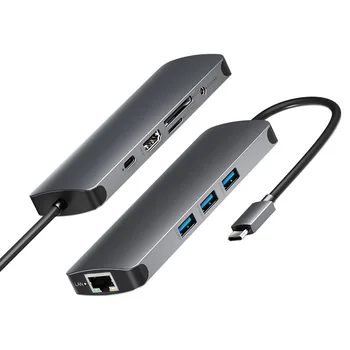 USB Hub-Rozbočovač 9 v 1 HDMI, RJ45 Gigabit Ethernet, Typ C PD Plnenie 4K Video HD Audio Pre Huawei matepad pro