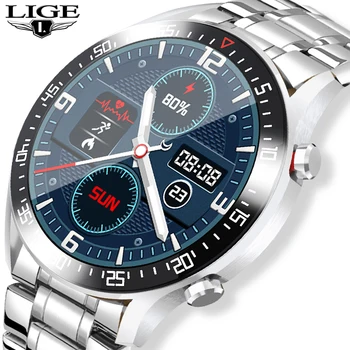 LIGE 2021 Nové Oceľové Pásmo Smart Hodinky Mužov Srdcovej frekvencie IP68 Nepremokavé Plný Dotykový Displej Luxusné Smartwatch Mens Pre Xiao Huawei