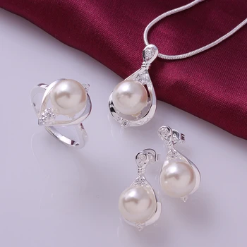 2017 nové N925 pečiatkou Strieborná farba šperky imitácie šperkov crystal pearl náhrdelník oblek pre ženy