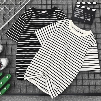 Ženy Sladké Classic Krátke Rukáv Tričko Čierne Biele Pruhované tričko Ženy Voľné T-shirt Bežné Topy Tees Harajuku Tričko