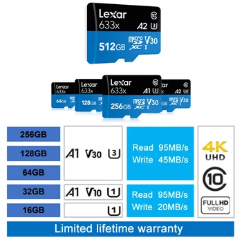 Lexar 633x 256 GB Micro SD Karta 128 GB Pamäťová Karta 512 gb diskom s Vysokou Rýchlosťou až 95M/s 64 GB Class10 TF Karta 32GB Flash Karta pre tablet