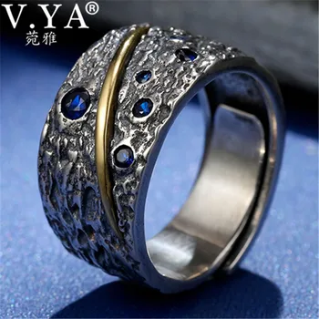 V. YA 925 Sterling Silver Ring pre Mužov Thai Striebro Otvoriť Krúžok Modrý Zirkón Homme Módne Šperky Anillos Dary