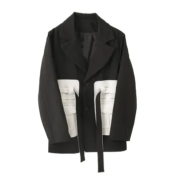 Etapa Oblečenie Mužov Vrecku Spájať Pás Voľné Bežné Blejzre Sako Muž Harajuku Streetwear Vintage Módy Vyhovovali Kabát