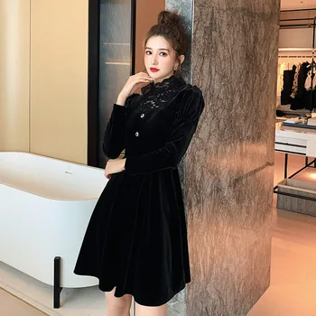 COIGARSAM Ženy jednodielne šaty kórejský Nové Šaty Black 8830