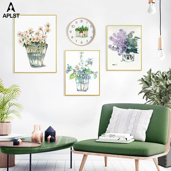 Akvarel vysadiť Kvety Plátne Obrazy Slnečnice Botanická Vytlačí Listy Plagát Dekoratívne Obrázok pre Obývacia Izba Domova