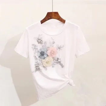Tumblr Nové Kpop Jednorožec Predaj kórejských Žien Doprava Zadarmo 2020 Korálkové T-shirt Žena Lete Rukáv Kvet Flitrami Top