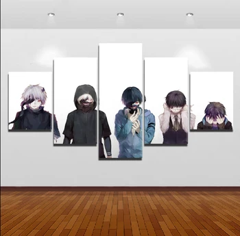 Modulárny Plátno Na Maľovanie Na Stenu Obrázok 5 Panel Anime Tokio Vlkolak Charakter Plagát Pre Spálne, Obývacia Izba Wall Art Decor Rámec