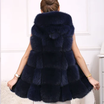 Luxusné fox kožušiny vesta s kapucňou 2019 zimné dámske hrubé vrchné oblečenie coats vysokej kvality celé kože dlhá vesta bunda ženské oblečenie