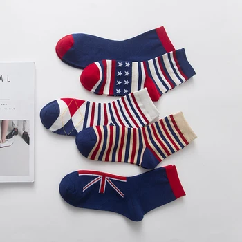 5 párov pánska Móda Národnej vlajky ponožky osobnosti chromatické stripe ponožky priedušná zábavné posádky bežné bavlnené ponožky