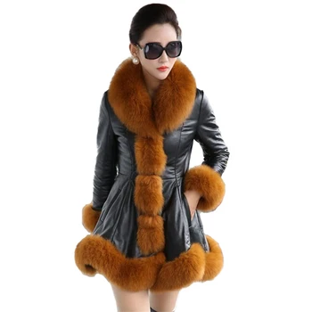 Zimné umelú kožušinu kabát ženy 2020 nový Fox kožušiny PU kožené spájať bundy Plus veľkosti 6XL Štíhla žena Hrubé teplé bavlna coats N314