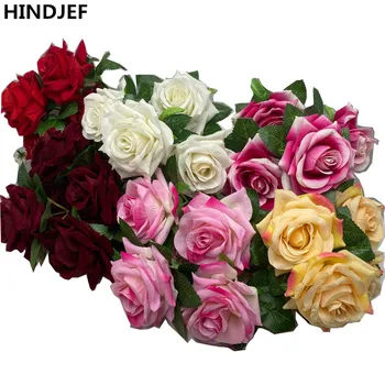 HINDJEF 1PCS 30 cm umelé ružová hodváb rose veľké kytice, dekorácie falošné kvet pre domáce svadobné dekorácie zápisník urob si sám