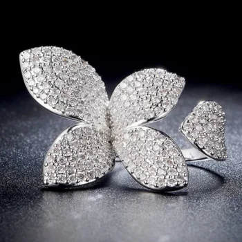 2020 Luxusné Strieborné Pozlátené Motýľ Otvorenie Prstene Pre Ženy Plné Zirkón Vyhlásenie Nastaviteľné Ženské Šperky Narodeninovej Party Dary