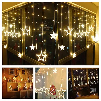 12 Big Star LED Bleskom Svetlá Nový Rok Vianočné Girlandy Víla String Opony Svetlo Pre Strany Dovolenku Svadobné Dekorácie, lampy