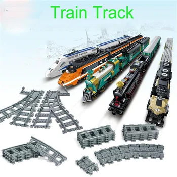 Mestské Vlaky Train Flexibilné Trate Železničné Priecestné Rovno Zakrivené Koľajnice Obrázok Bloky Stavby DIY Tehly Hračky Pre Deti,