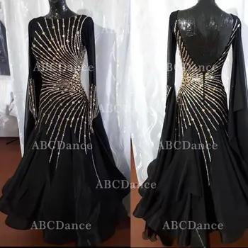 Čierne sála šaty valčík moderné tanečné šaty Kamienkami štandardné spoločenský tanec oblečenia, tango súťaže šaty