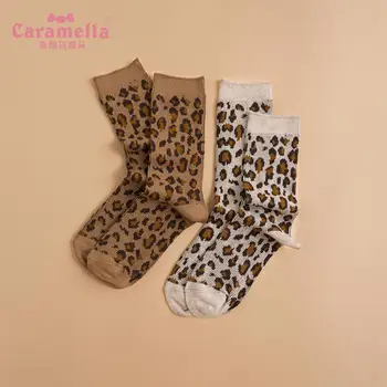 Caramella Leopard Vytlačené Bavlna Ženy Ponožky Iny Streetwear Lumbálna Dievča Stredná Dĺžka Útulný Ponožky Chaussette Femme Veľkosť 35-40