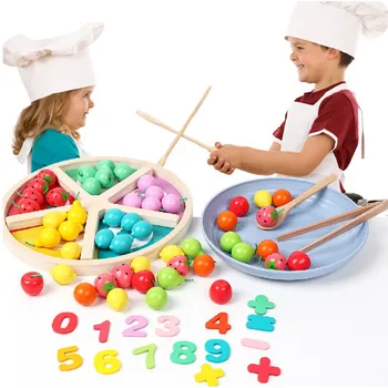 Drevené Hrať Dom Hračky Simulácia Ovocie Triedenie Zásobník Hra Raného Vzdelávania Farba Kognitívne Matematika Osvietenie Učebná Pomôcka Dary