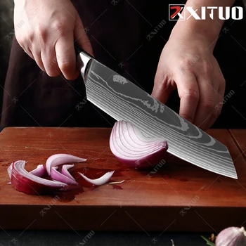 XITUO vysoko kvalitný nôž šéfkuchára 7CR17 Vysoko Uhlíkovej Nehrdzavejúcej Ocele Japonskej Série Damasku obrazec kuchársky 8-v kuchynský nôž