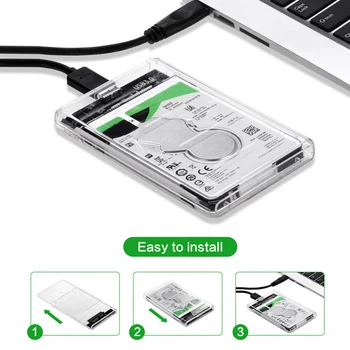 Transparentné 2.5 palcový HDD SSD Prípade, Sata do USB 3.0 Adaptér Zadarmo 5 gb / S Okno Pevný Disk Krytu Podporu 2TB UASP Protokol