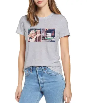 Bavlna Zábavné Škaredé Nahnevaný Ženy Kričí Na Zmätená Mačka Na Stole, Meme Ženy krátke rukáv v pohode tlačiť T-Shirt mužov Tričko