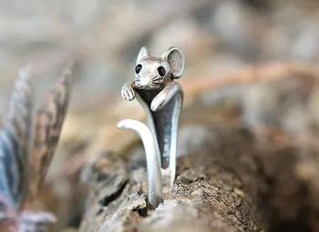 Myš Krúžok Žien Dievča Retro Leštený Potkan Zvierat Krúžok Šperky Nastaviteľné Voľný Veľkosť Krúžku Black Crystal darček--12pcs/veľa