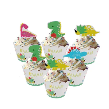 24pcs Narodeniny Dinosaura Strany Cupcake Mulčovače Wrapper Cartoon Zvierat Cake Zdobenie Baby Sprcha Narodeninovej Party Dekorácie Chlapec