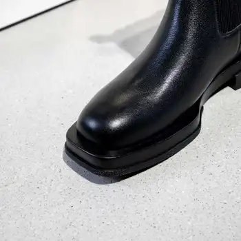 Krazing hrniec Chelsea boots reálne hovädzie kože úsek neutrálne voľný čas štvorcové prst hrubé med päty pošmyknúť na módne polovici teľa topánky L28