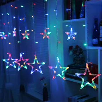 2,5 M Vianočné LED Svetlá AC 220V Romantické Rozprávky Star LED Záves String Osvetlenie Pre Dovolenku Svadobný Veniec Party Dekorácie