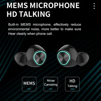 Bezdrôtová tws slúchadlá v štupľov digitálny displej hifi stereo dotykové ovládanie modrý zub telefónov, headset s mikrofónom