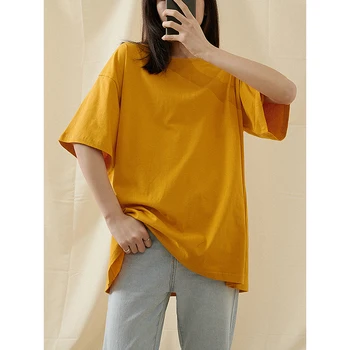 [EAM] Ženy Multicolor Fialová Žltá Stručný Veľká Veľkosť T-shirt Nové Kolo Krku Polovicu Rukáv Fashion Príliv Jar Leto 2021 1T598