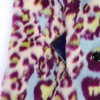 Nerazzurri Zimné leopard dlhé farebné umelú kožušinu zákopy srsti pre ženy 2020 Farebné teplé kožušinový kabát Plus veľkosť módne 5xl 6xl