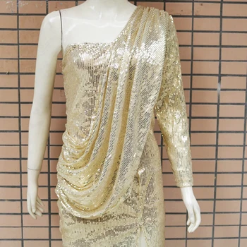 Sequin jedného pleca prikryť dizajn štrbinou party šaty Žien dlhý rukáv sequined šaty 2019, Nočný klub sexy šaty vestido mujer