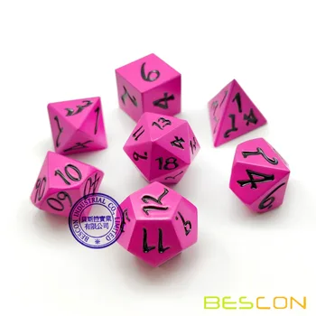 Bescon Čerstvé Nové Pevné Kovové Kocky Nastaviť Hlboké Ružová,Kovové RPG Miniatúrne Polyhedral kocky súbor 7 pre úlohu Hrá Hry