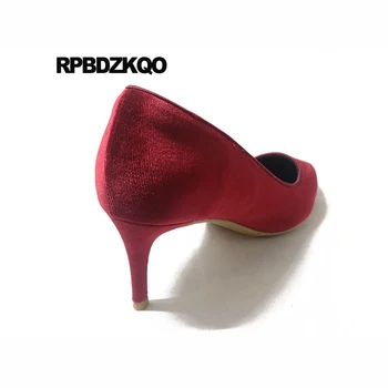 červené víno vysoké podpätky stiletto večer scarpin office topánky ženy 2019 velvet veľkosť 33 4 34 čerpadlá formálne ukázal prst 3 palcový čierny