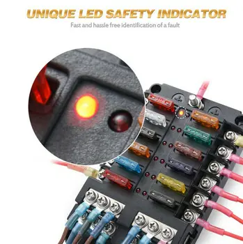 LED Indikátor 12 Cesta 100A Byt. rozvádzač Bloku Držiak Na Auto Morských Lodí ATC ATO Čepeľ Poistka 12V 32V