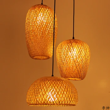 Čínsky Ručne Pletené Bambusu Umenie Prívesok Svetlá Reštaurácia Caf Loft Visí Prívesok Lampy Domova, Bambus, Led Svietidlá
