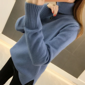 A v zime roku 2020 nové kórejská verzia voľné Pulóver cez viac, vyhrievané hrubé pevné farby, dlhý rukáv pletené dno sveter
