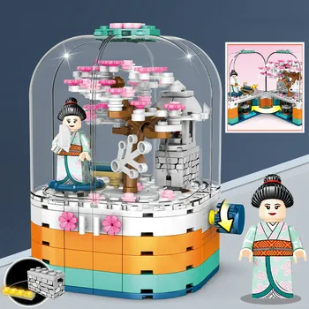 259Pcs Rotujúce Sakura Box Stavebné Bloky v Japonskom štýle City Building Seriálu Priatelia Údaje Tehly Hračky pre Dievčatá