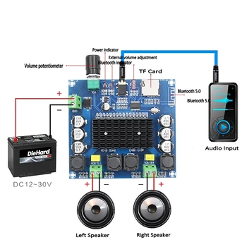 1PC TDA7498 Digitálne Bluetooth Zosilňovač Rada 2x100W Stereo Audio ZOSILŇOVAČ Modul Podpora TF Kariet AUX Bluetooth 5.0
