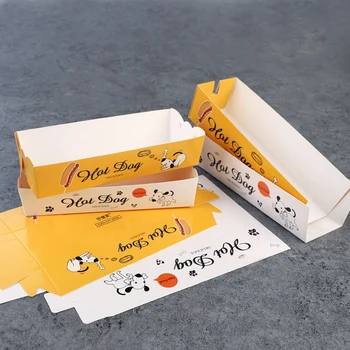 Jednorazové Hotdog Papierové Krabice pre potravinársky Cantoon Vyprážané jedlá Zásobník Bieleho Kartónu Anti-Olej Balenie Box Obdĺžnik Package Nástroj 50pcs