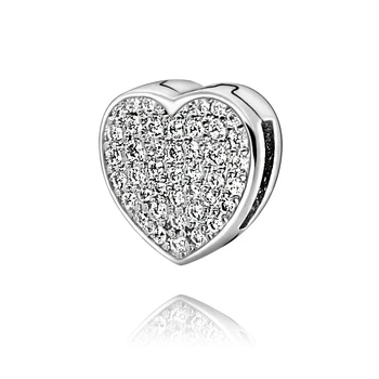 2020 Valentine je Nové 925 Sterling Silver Korálky Pavé Srdce Klip Kúzlo fit Pôvodné pandora Náramky Ženy DIY Šperky