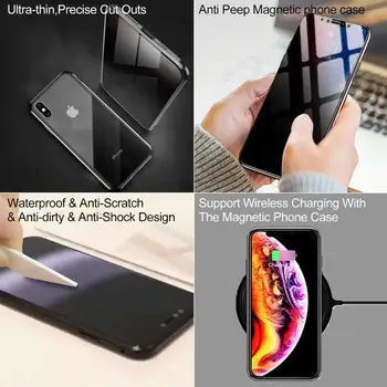 Ochrana osobných údajov Magnetické puzdro pre iPhone 11 Pro Max XS XR Obojstranný Anti-Peeping Tvrdeného Skla, Kovu Kryt Pre iPhone 12 Mini 7 Plus